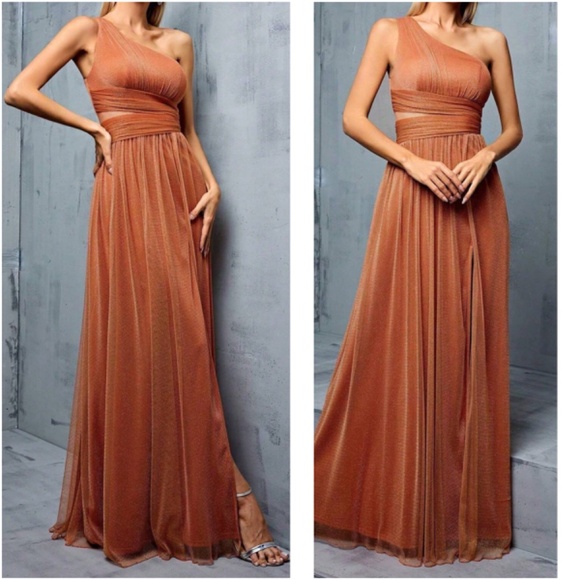 Luxe One Shoulder Split Thigh Cut out Formal Wedding Dress - Picture 1 of 10
